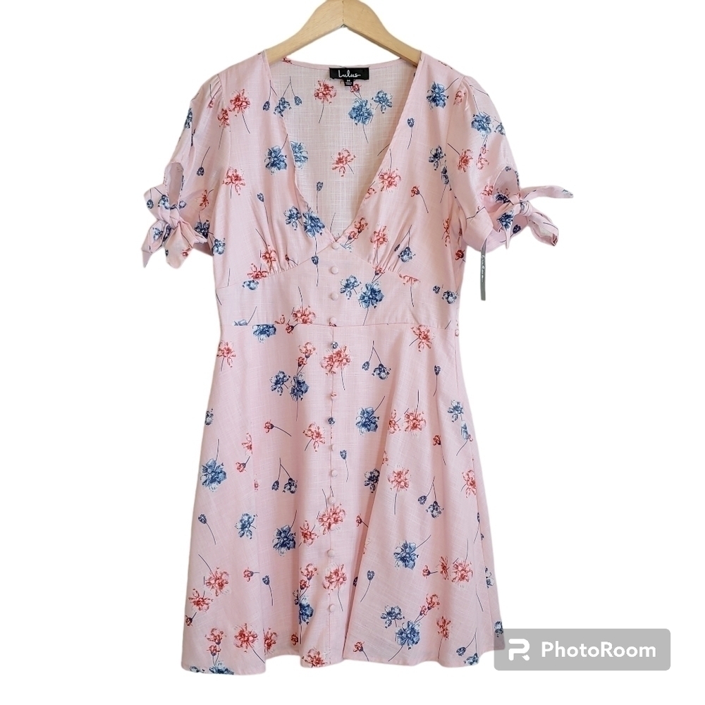 Lulus Pink Floral Ties At Sleeve Mini Dress Sz M